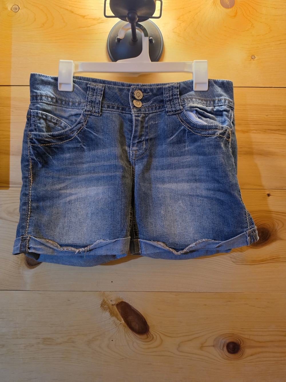 Wallflower Rolled-Hem Distressed Jean Shorts - Blue
